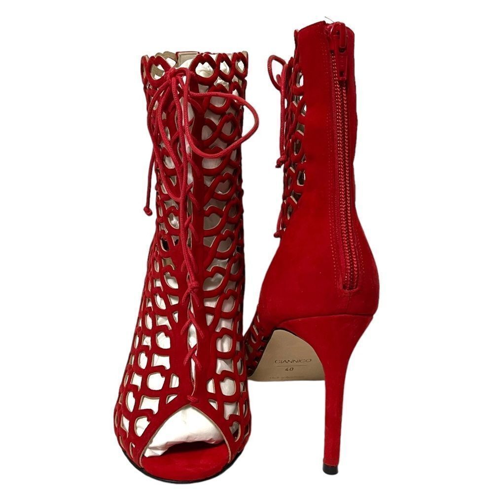 NIB GIANNICO Julia Caged XO Lips Cutout Suede Peeptoe Booties 40 - Picture 2 of 12